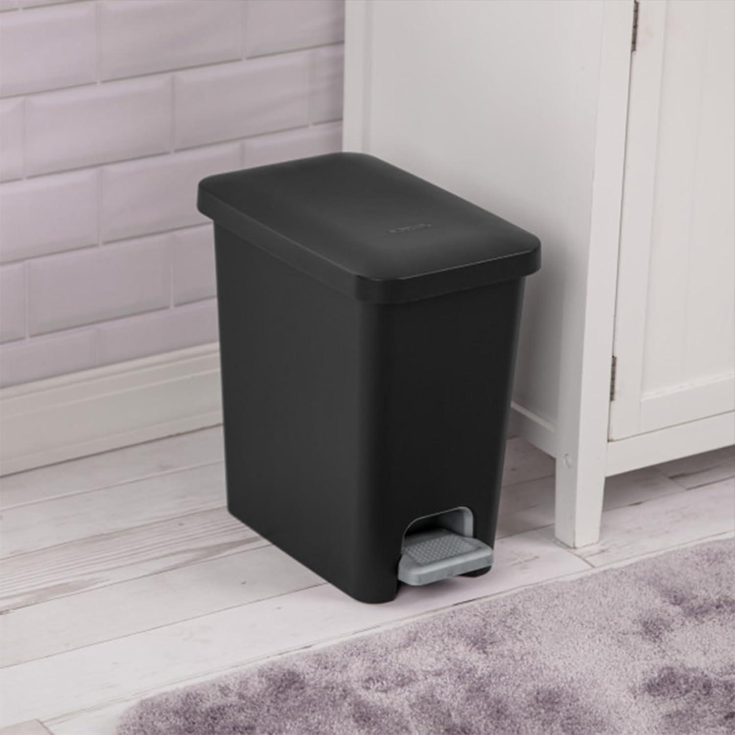 imageSterilite 27 Gallon Rectangular StepOn Wastebasket Small White lid and base with Titanium pedal and LinerBlack