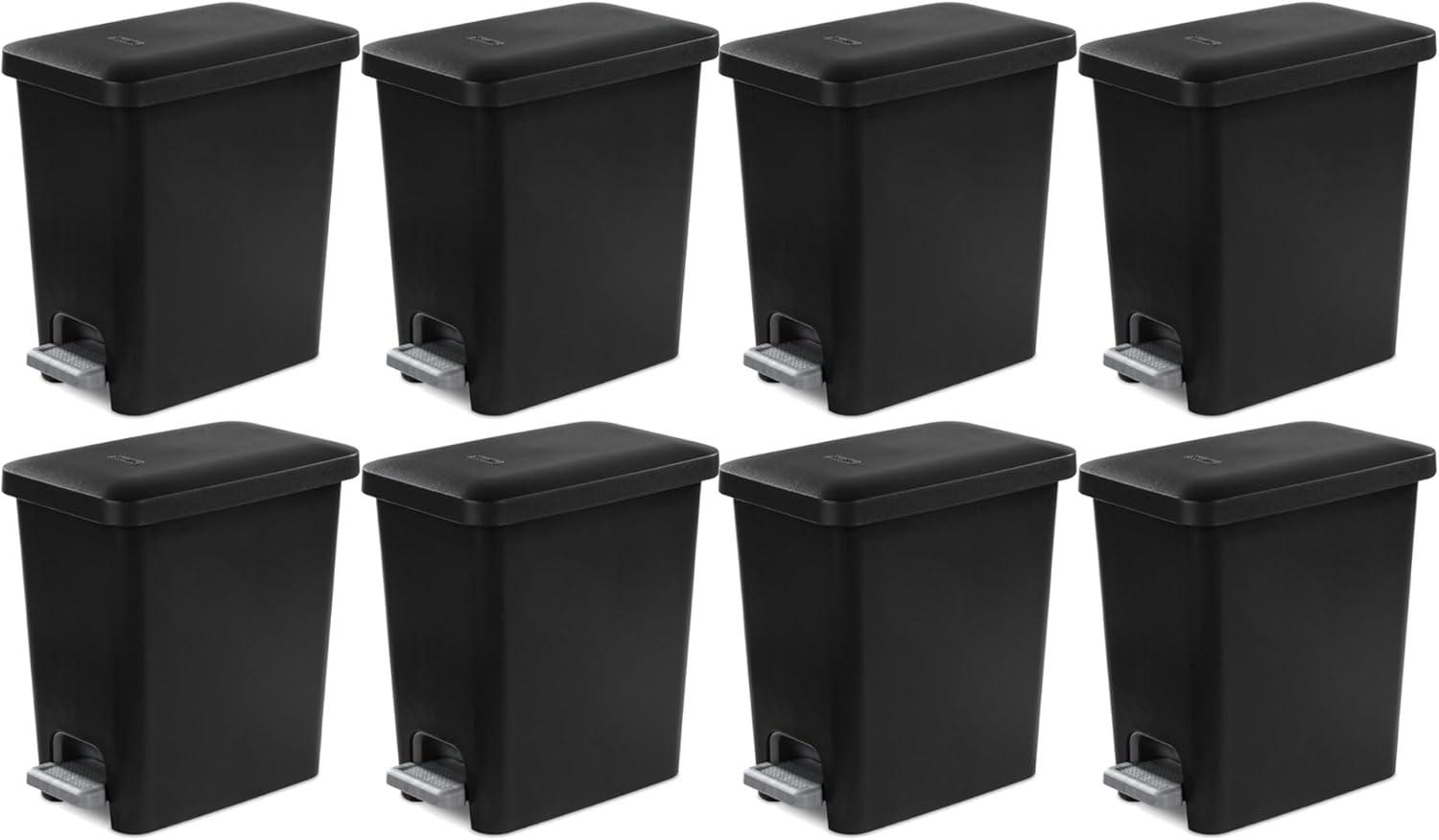imageSterilite 27 Gallon Rectangular StepOn Wastebasket Small White lid and base with Titanium pedal and LinerBlack