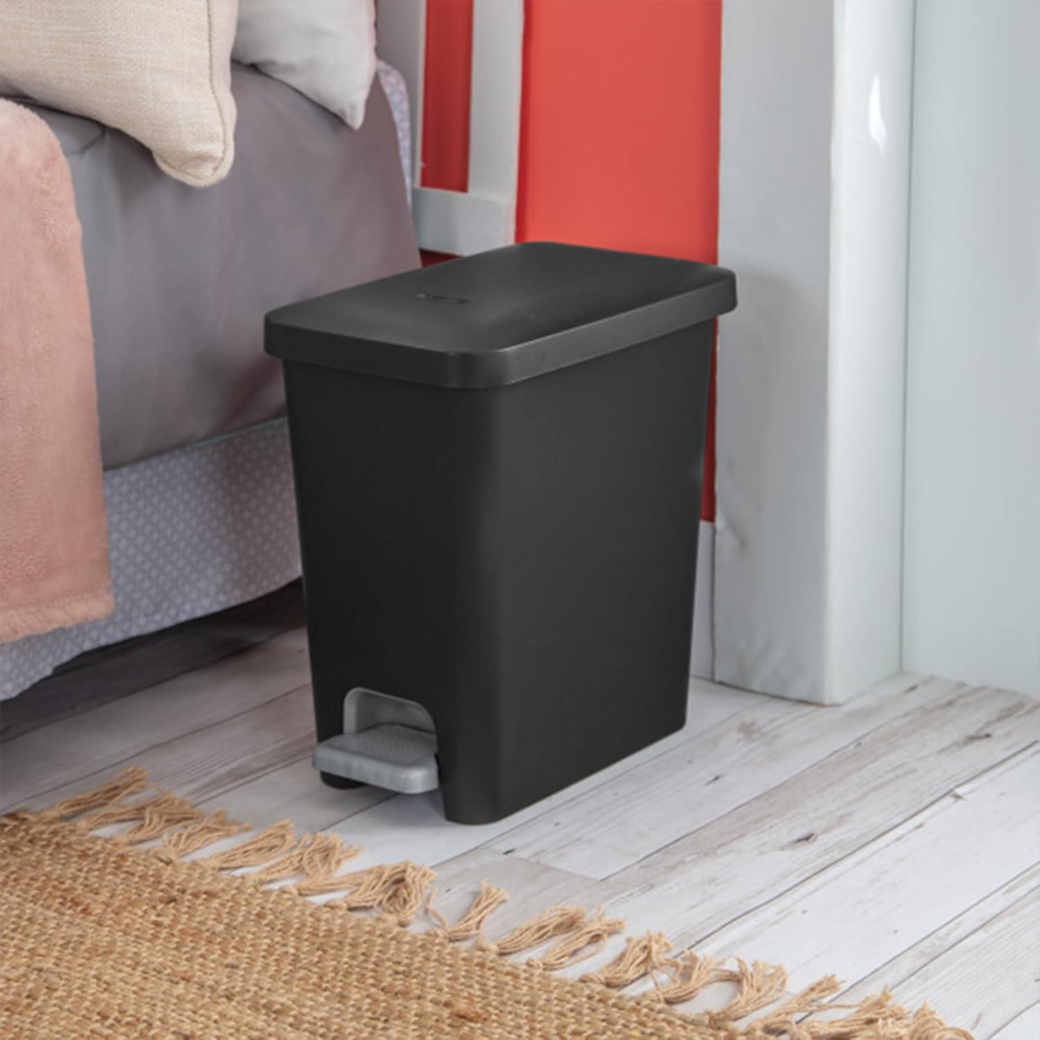 imageSterilite 27 Gallon Rectangular StepOn Wastebasket Small White lid and base with Titanium pedal and LinerBlack
