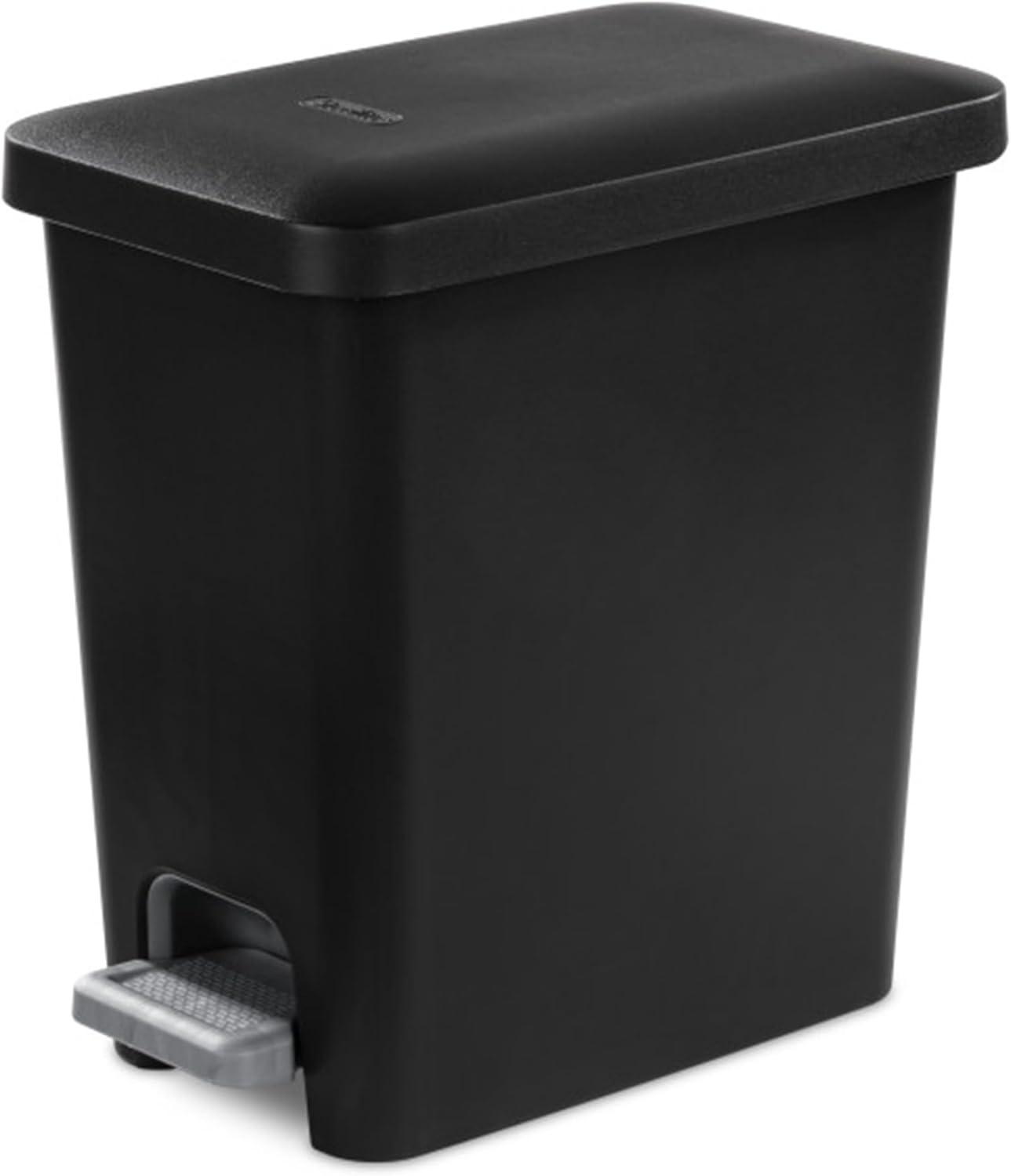 imageSterilite 27 Gallon Rectangular StepOn Wastebasket Small White lid and base with Titanium pedal and LinerBlack