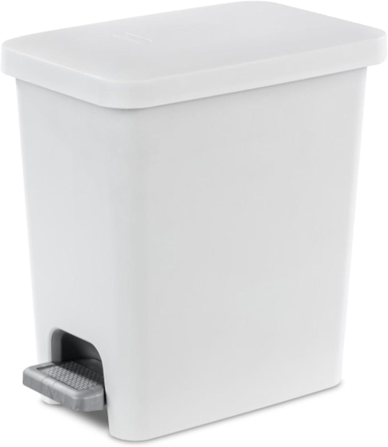 imageSterilite 27 Gallon Rectangular StepOn Wastebasket Small White lid and base with Titanium pedal and LinerWhite