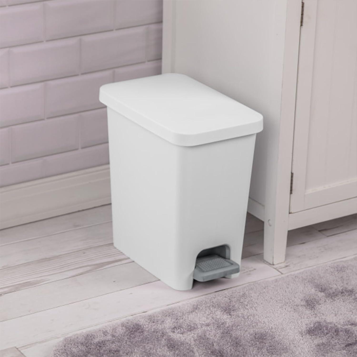 imageSterilite 27 Gallon Rectangular StepOn Wastebasket Small White lid and base with Titanium pedal and LinerWhite