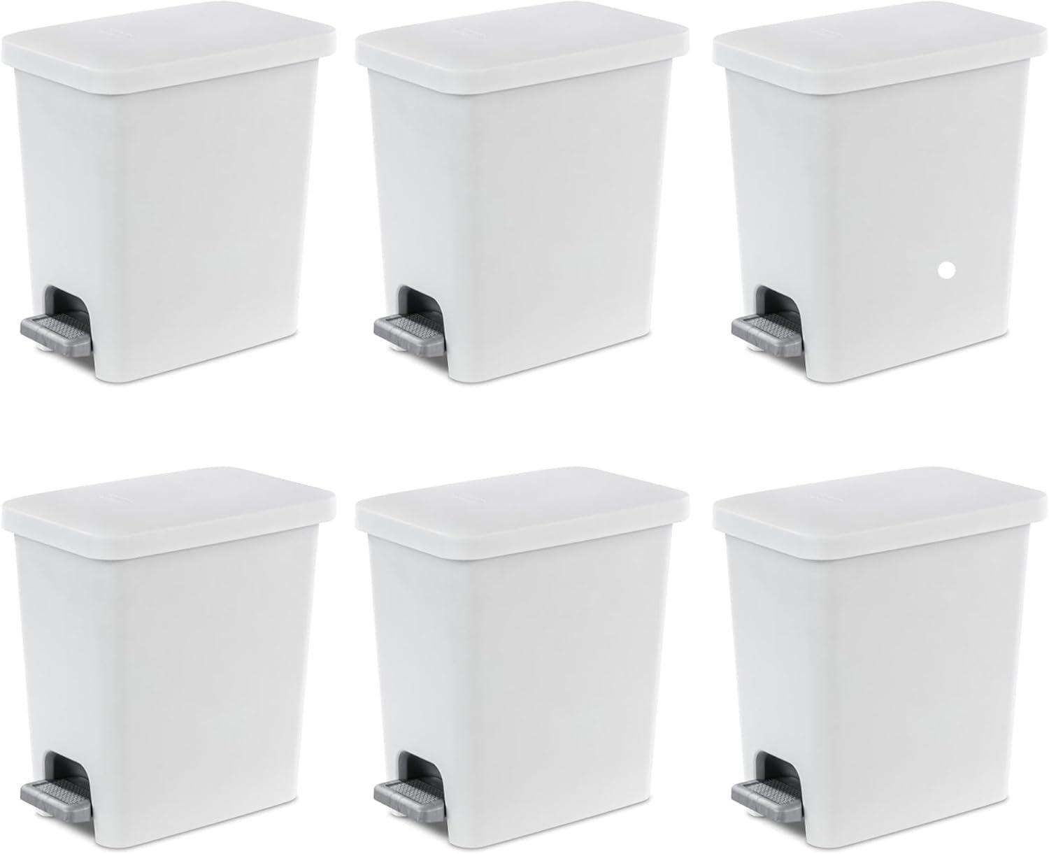 imageSterilite 27 Gallon Rectangular StepOn Wastebasket Small White lid and base with Titanium pedal and LinerWhite
