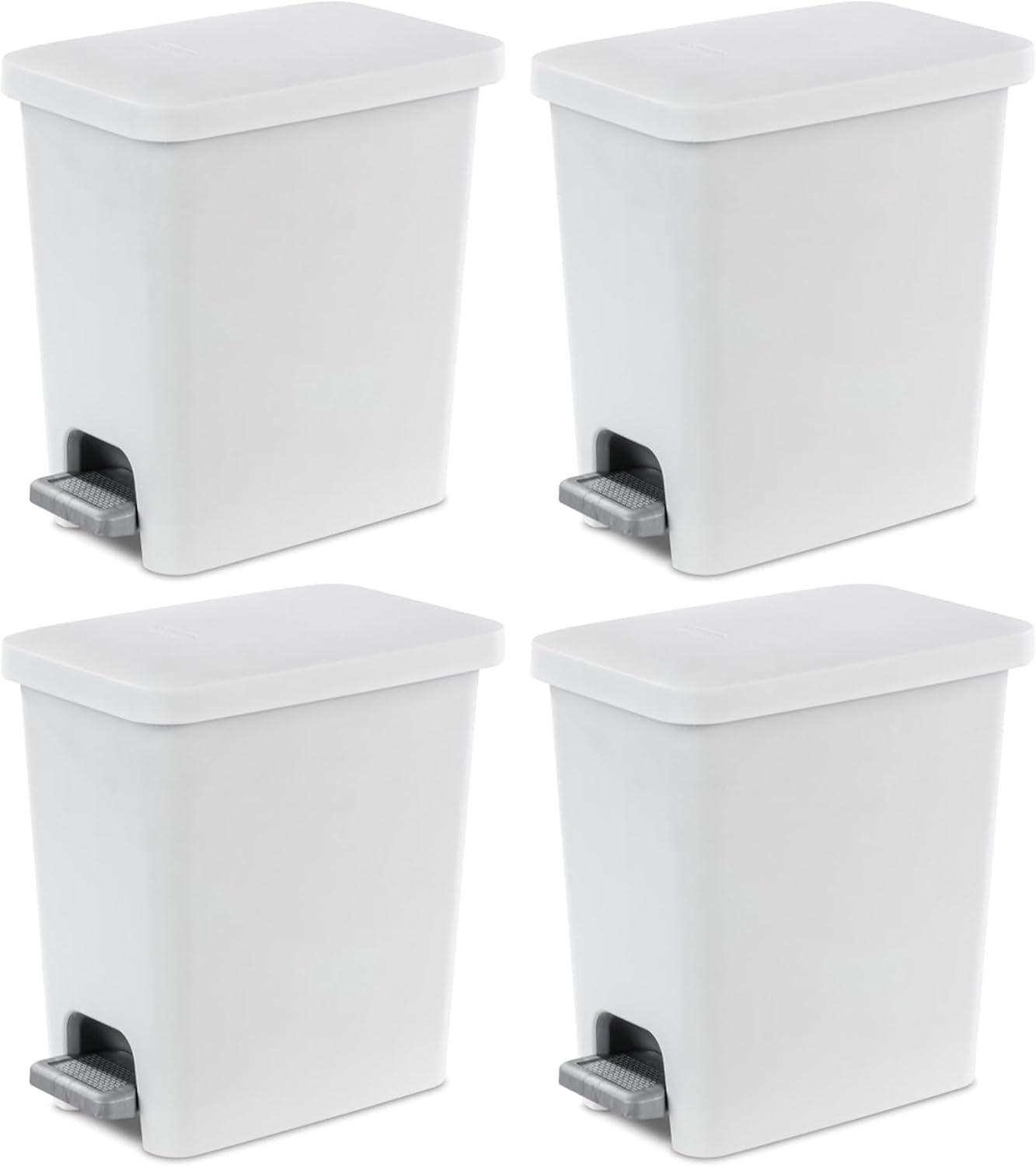 imageSterilite 27 Gallon Rectangular StepOn Wastebasket Small White lid and base with Titanium pedal and LinerWhite