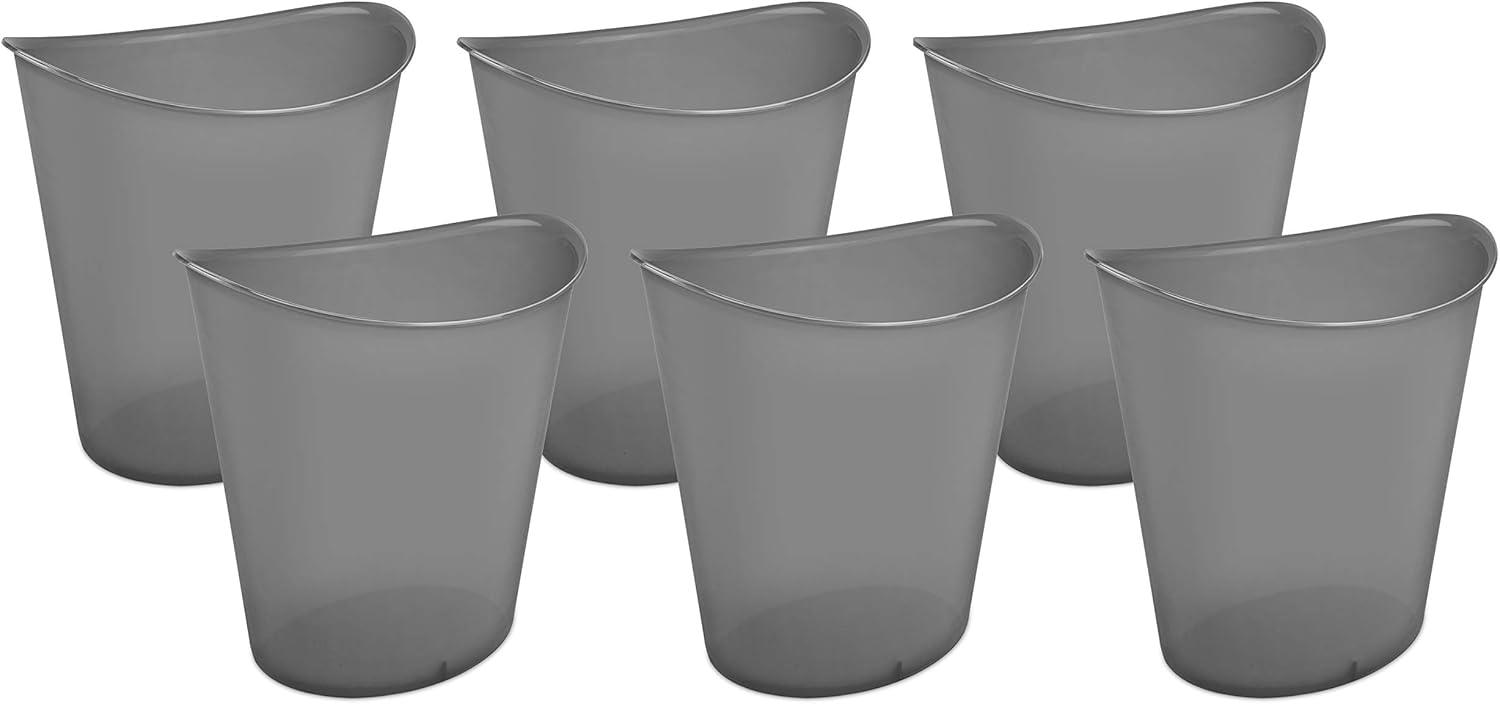 imageSterilite 3 Gallon Oval Wastebasket with Lid Small Plastic Trash Can for the Bathroom Bedroom Dorm or Home Office Gray Tint 6Pack