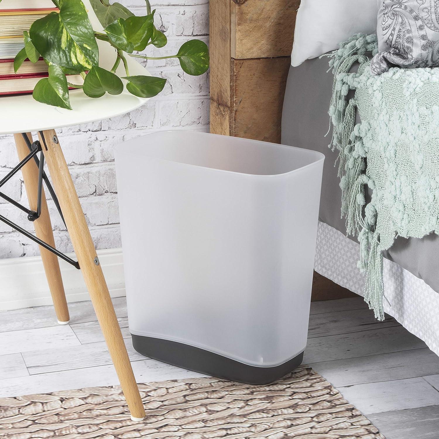 imageSterilite 33 Gallon Slim Waste Basket Wastebasket Small Clear with Flat Gray base