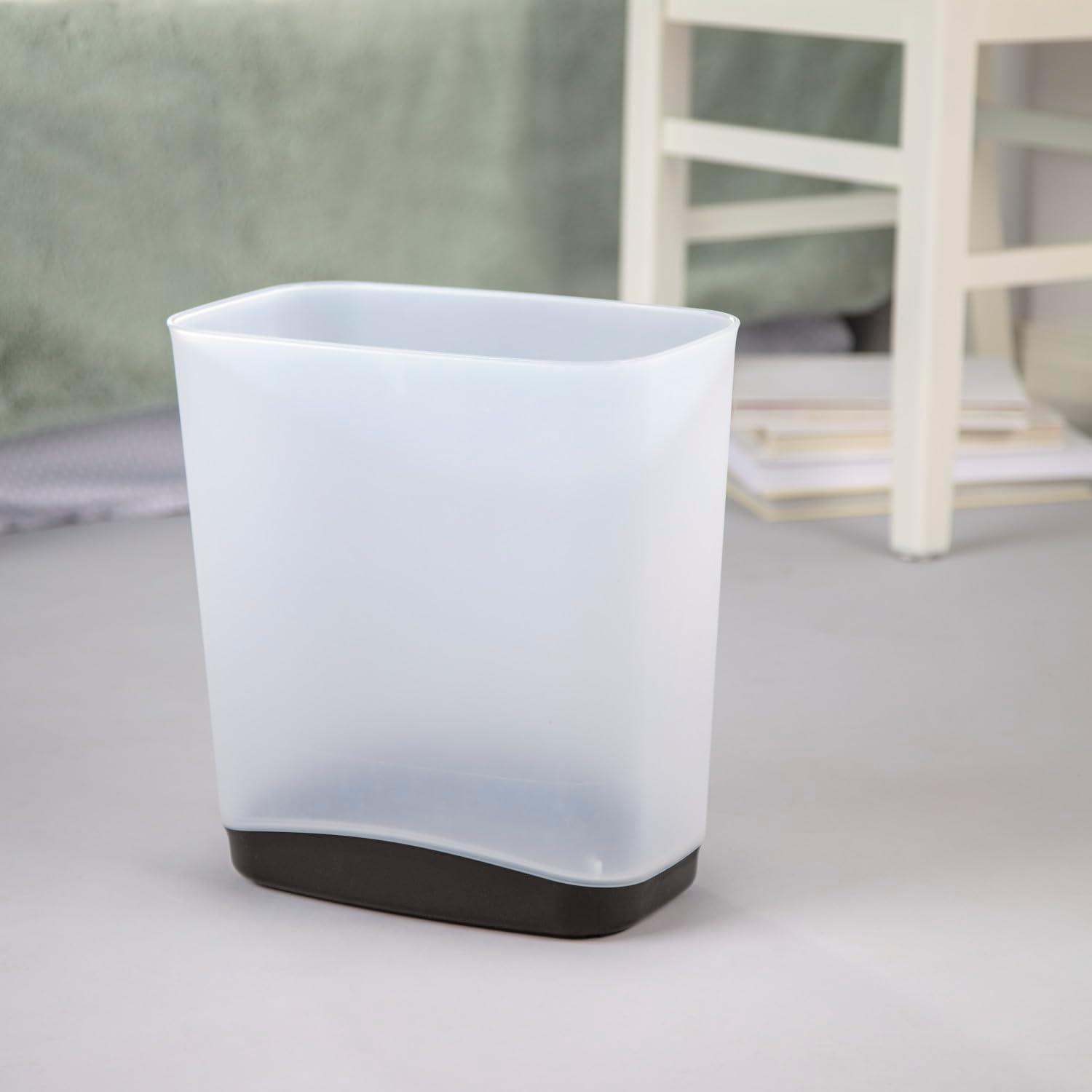 imageSterilite 33 Gallon Slim Waste Basket Wastebasket Small Clear with Flat Gray base