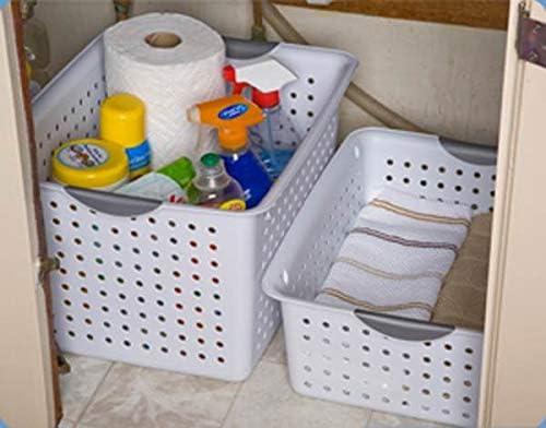 imageSterilite Ultra Storage Basket with Handles for At Home or Organization in Size Deep 6 Pack and Medium 12 Pack White