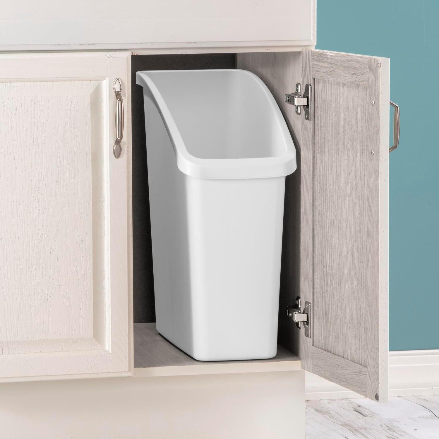 imageSterilite Under Sink Wastebasket Plastic Trash Can for Under Sink Storage in the Bathroom or Kitchen White 6Pack