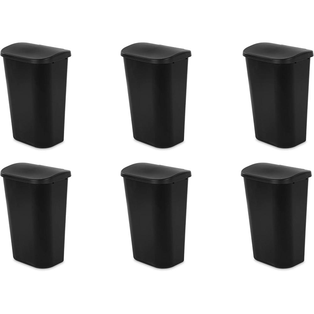 imageSterilite 113 Gallon Lift Top Wastebasket with Lid Large Trash Can for the Kitchen or Bathroom Plastic Black 6Pack