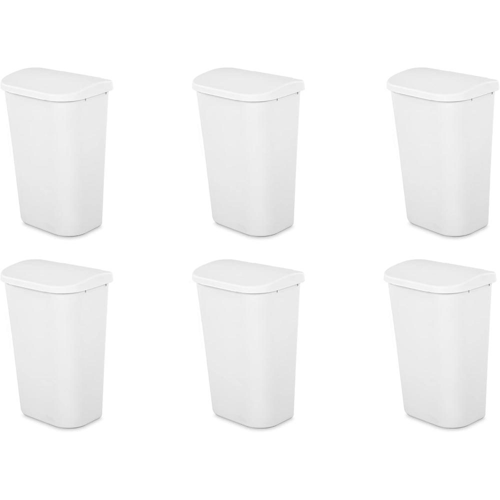 imageSterilite 113 Gallon Lift Top Wastebasket with Lid Large Trash Can for the Kitchen or Bathroom Plastic White 6Pack