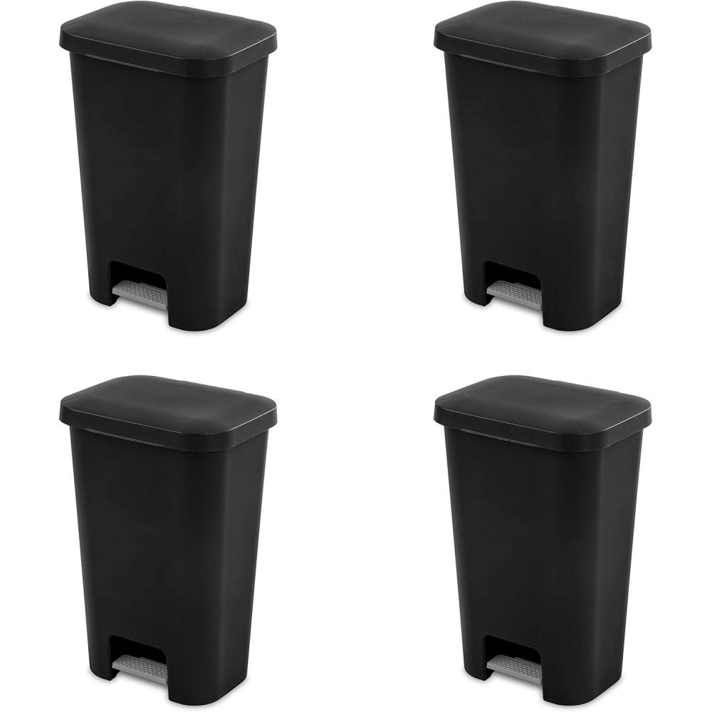 imageSterilite 119 Gallon StepOn Wastebasket with Lid Ideal in The Kitchen and Mudroom Fits a Large 13 Gal Trash Liner Pedal Black Lid and Bin 4Pack