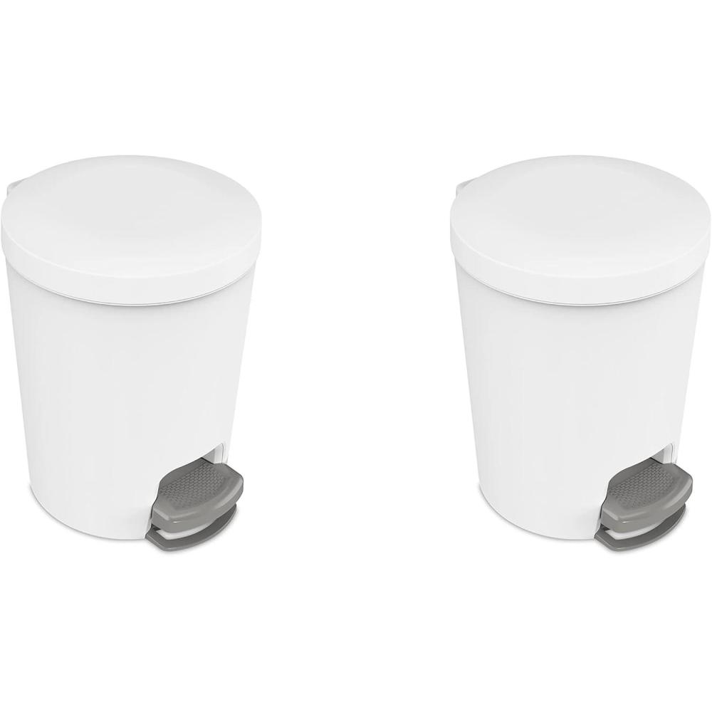 imageSterilite 16 Gallon StepOn Wastebasket wLid Small Plastic Trash Can for the Bathroom Bedroom or Dorm Pedal and Liner White 2Pack