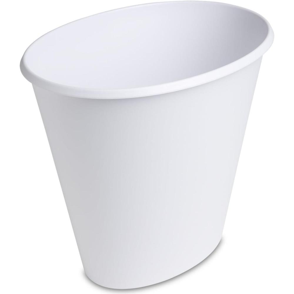 imageSterilite 25 Gallon Oval Wastebasket with Lid Small Plastic Trash Can for the Bathroom Bedroom Dorm or Home Office White 12Pack