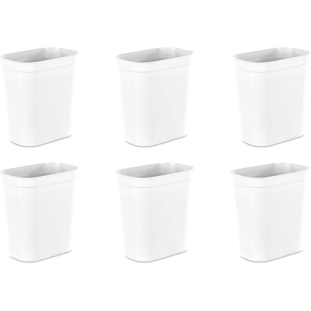 imageSterilite 25 Gallon Vanity Wastebasket Small Open Top Trash Can for the Bathroom Bedroom Dorm Room or Office White 6Pack