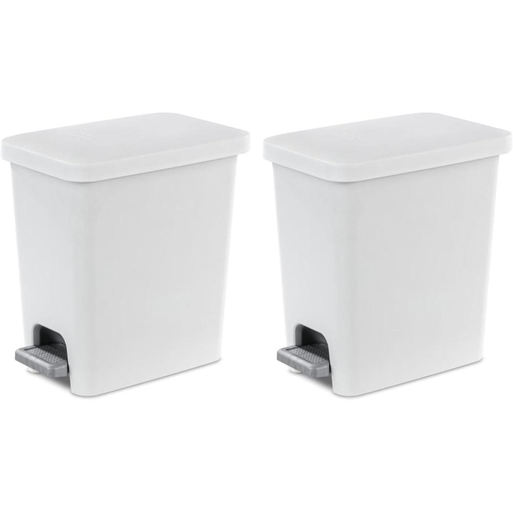 imageSterilite 27 Gallon Rectangular StepOn Wastebasket Small White lid and base with Titanium pedal and LinerWhite