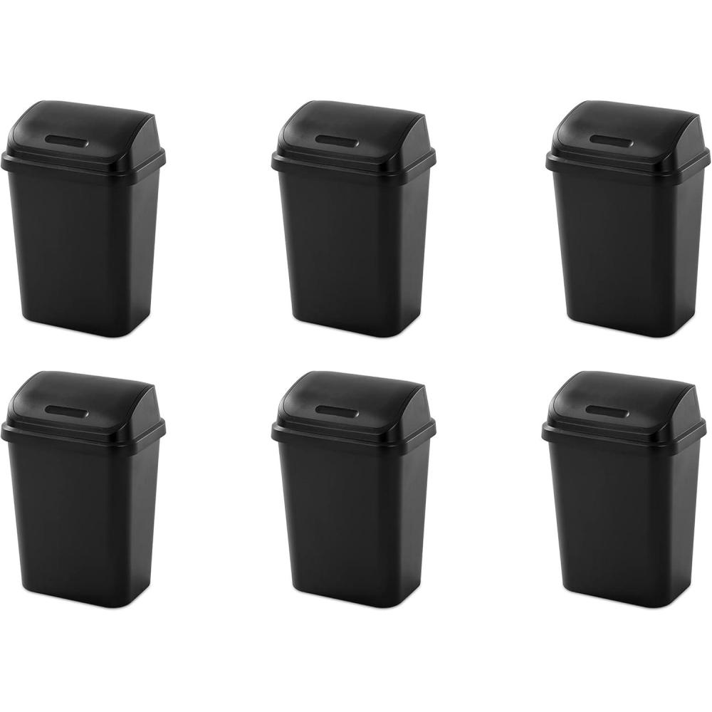 imageSterilite 78 Gallon SwingTop Wastebasket with Lid Medium Sized Plastic Trash Can for the Kitchen with Swinging Lid Black 6Pack