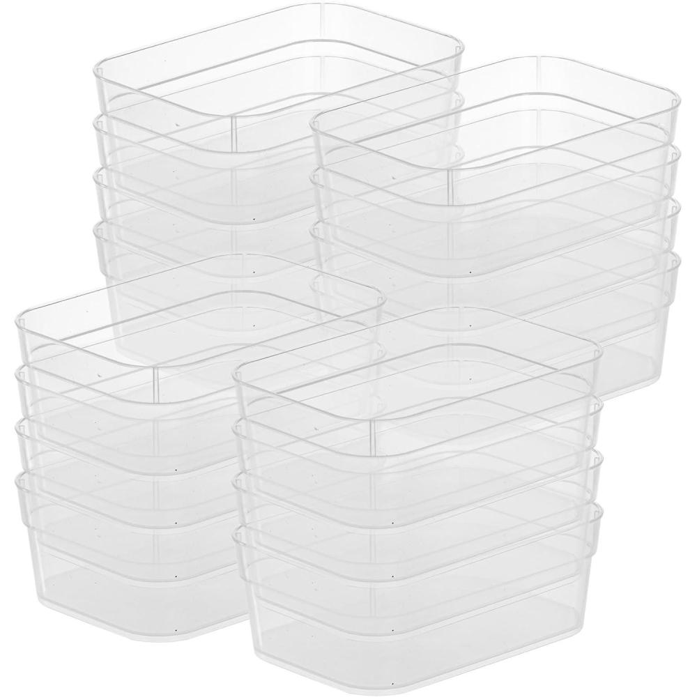 imageSterilite Medium Storage Tray Containers with Sturdy Banded Rim and Textured Bottom for Desktop and Drawer Household Organization Clear 48 Pack48 Pack