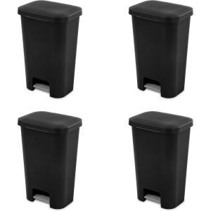 Sterilite 11.9 Gallon StepOn Wastebasket with Lid, Ideal in The Kitchen and Mudroom, Fits a Large 13 Gal Trash Liner, Pedal, Black Lid and Bin, 4-Pack