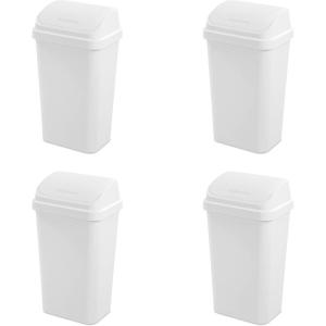Sterilite 13 Gallon Swing Top Wastebasket with Lid, Large Plastic Trash Can for the Kitchen & Mudroom, White Lid and Base, 4-Pack