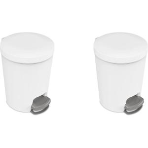 Sterilite 1.6 Gallon StepOn Wastebasket w/Lid, Small Plastic Trash Can for the Bathroom, Bedroom, or Dorm, Pedal and Liner, White, 2-Pack