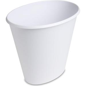 Sterilite 2.5 Gallon Oval Wastebasket with Lid, Small Plastic Trash Can for the Bathroom, Bedroom, Dorm or Home Office, White, 12-Pack