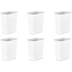 Sterilite 2.5 Gallon Vanity Wastebasket, Small, Open Top Trash Can for the Bathroom, Bedroom, Dorm Room or Office, White, 6-Pack