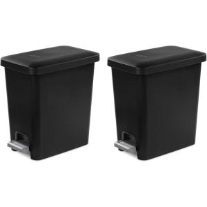 Sterilite 2.7 Gallon Rectangular StepOn Wastebasket, Small, White lid and base with Titanium pedal and Liner(Black)