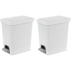 Sterilite 2.7 Gallon Rectangular StepOn Wastebasket, Small, White lid and base with Titanium pedal and Liner(White)