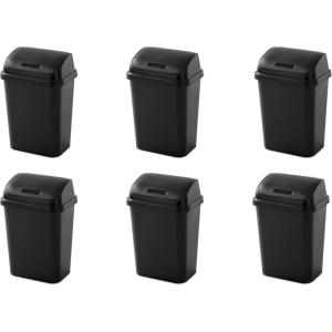 Sterilite 7.8 Gallon SwingTop Wastebasket with Lid, Medium Sized Plastic Trash Can for the Kitchen with Swinging Lid, Black, 6-Pack