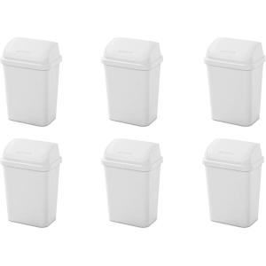 Sterilite 7.8 Gallon SwingTop Wastebasket with Lid, Medium Sized Plastic Trash Can for the Kitchen with Swinging Lid, White, 6-Pack