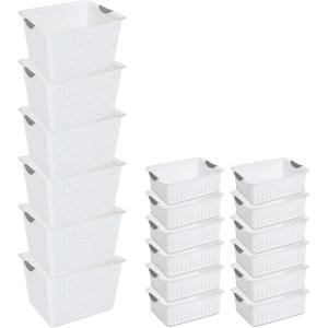Sterilite Ultra Storage Basket with Handles for At Home or Organization, in Size Deep (6 Pack) and Medium (12 Pack), White
