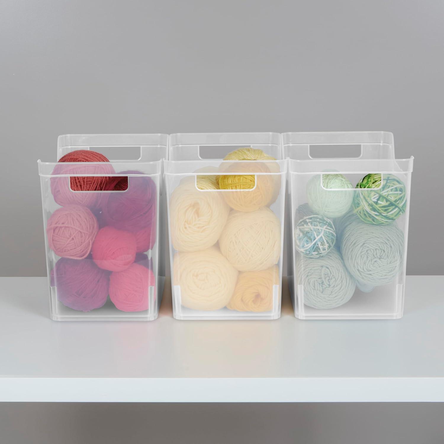 imageSterilite Medium Shelf Bin with Handles Plastic Storage Container for Organizing Shelving Closet Pantry and Countertops Clear 6PackMedium