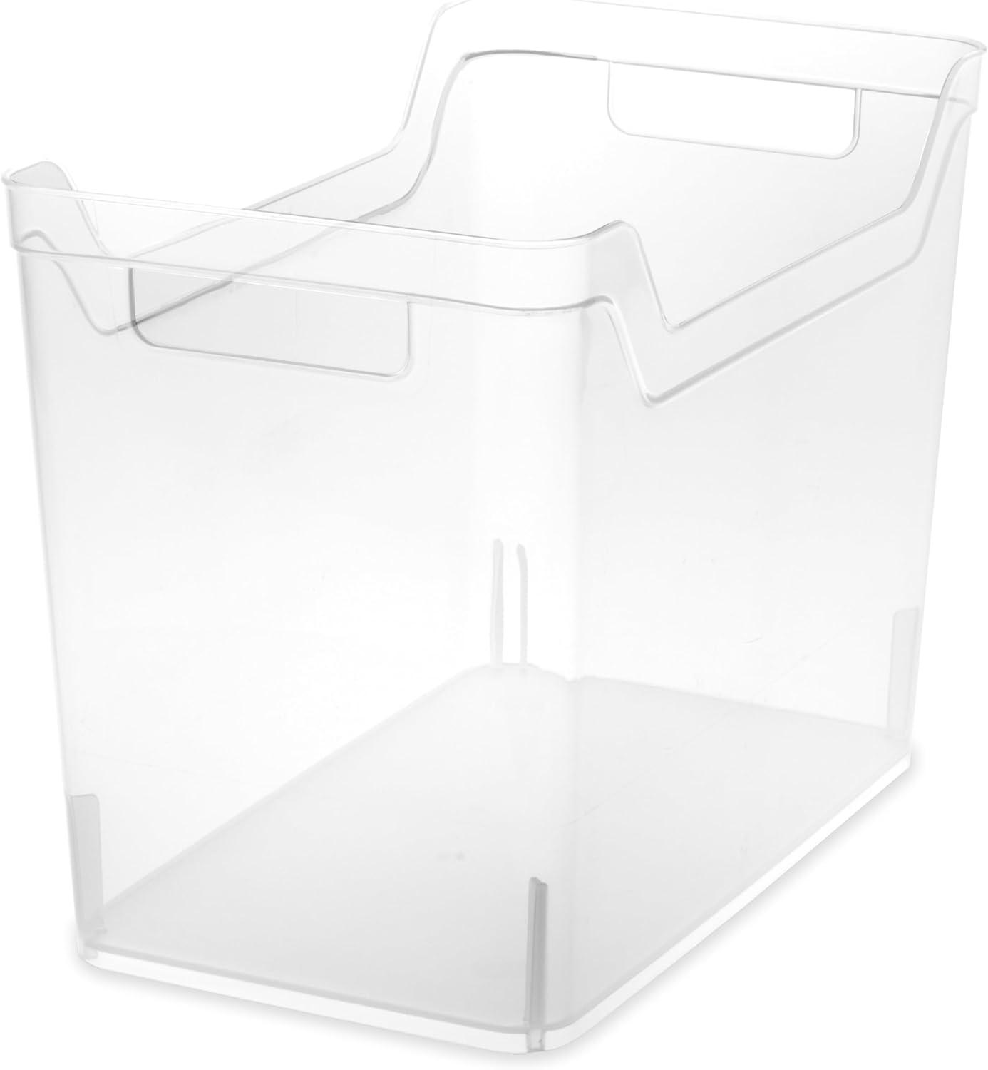 imageSterilite Medium Shelf Bin with Handles Plastic Storage Container for Organizing Shelving Closet Pantry and Countertops Clear 6PackMedium