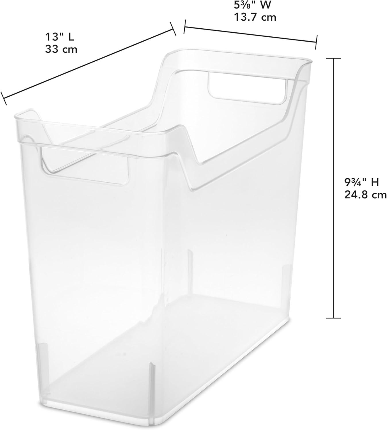 imageSterilite Medium Shelf Bin with Handles Plastic Storage Container for Organizing Shelving Closet Pantry and Countertops Clear 6PackNarrow
