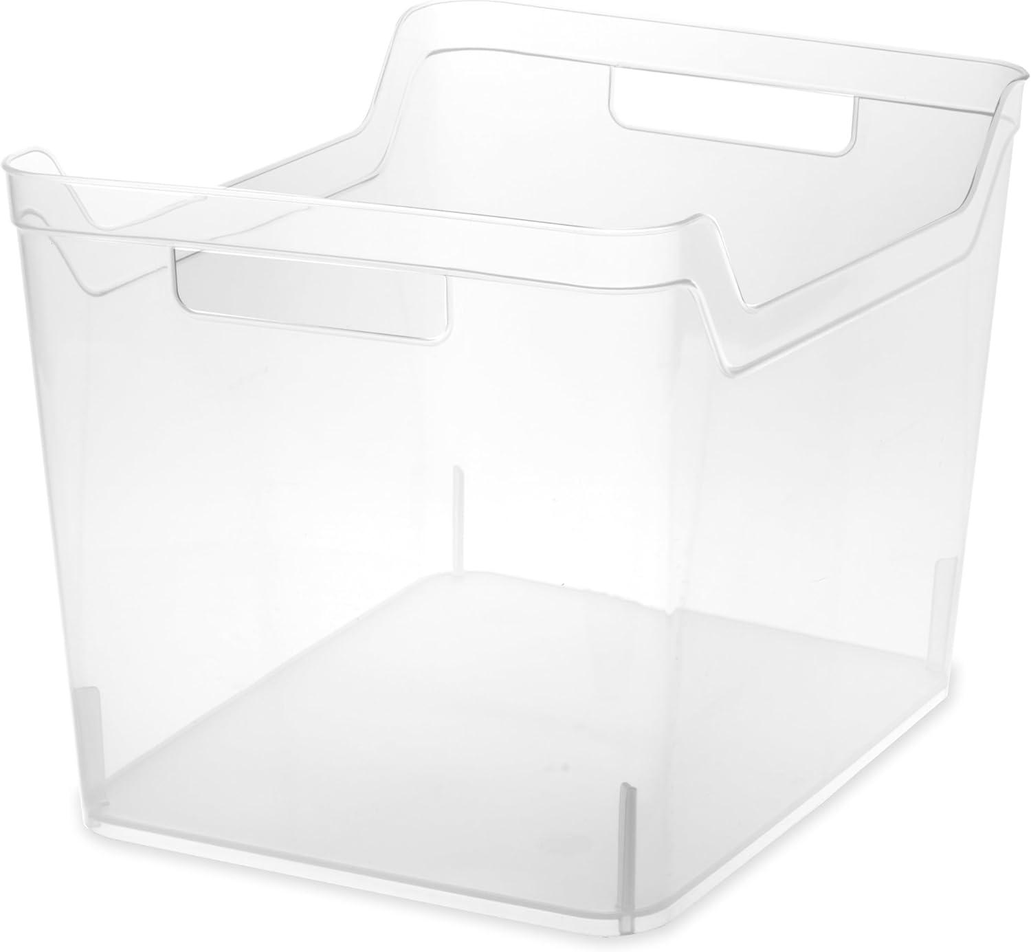 imageSterilite Medium Shelf Bin with Handles Plastic Storage Container for Organizing Shelving Closet Pantry and Countertops Clear 6PackWide