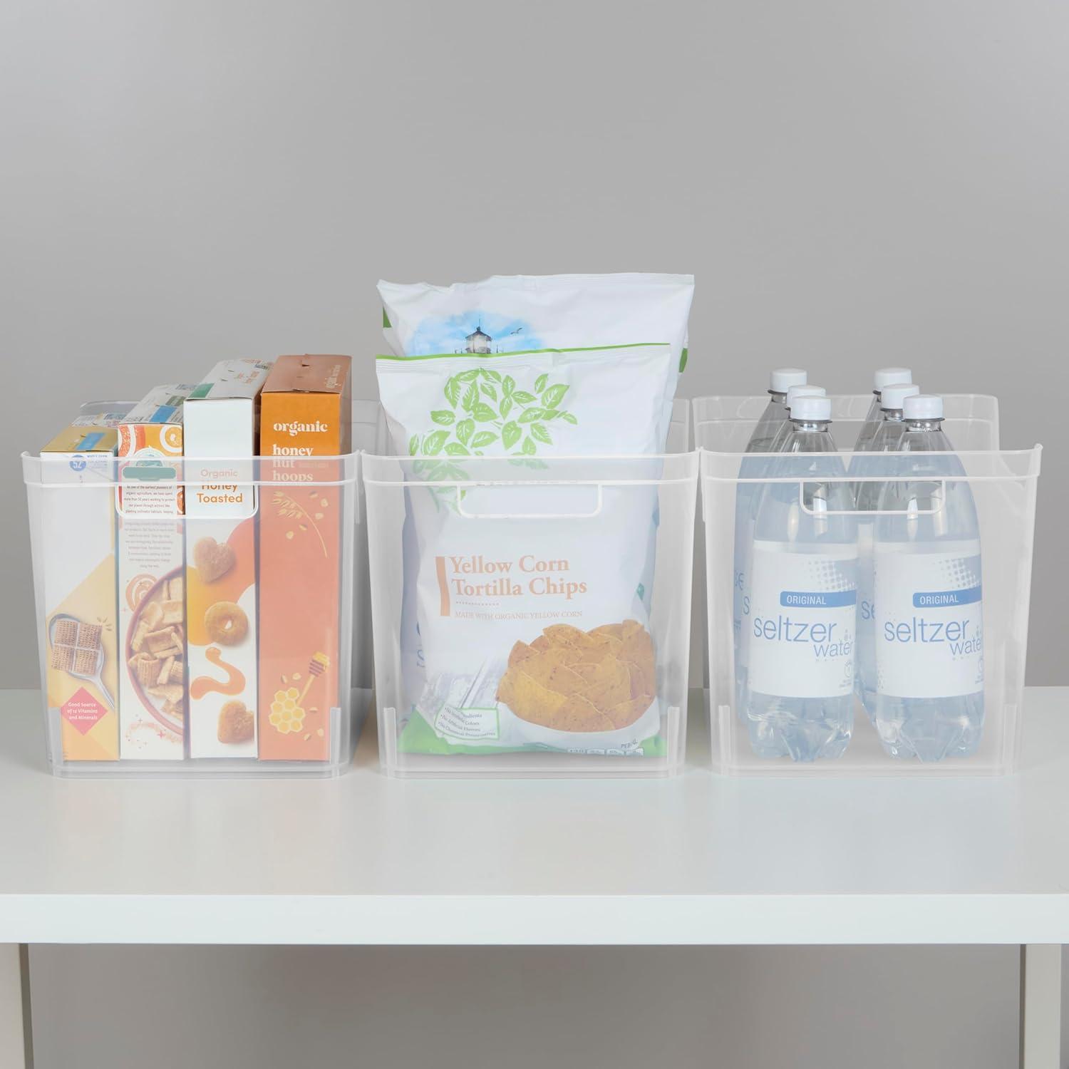 imageSterilite Medium Shelf Bin with Handles Plastic Storage Container for Organizing Shelving Closet Pantry and Countertops Clear 6PackWide