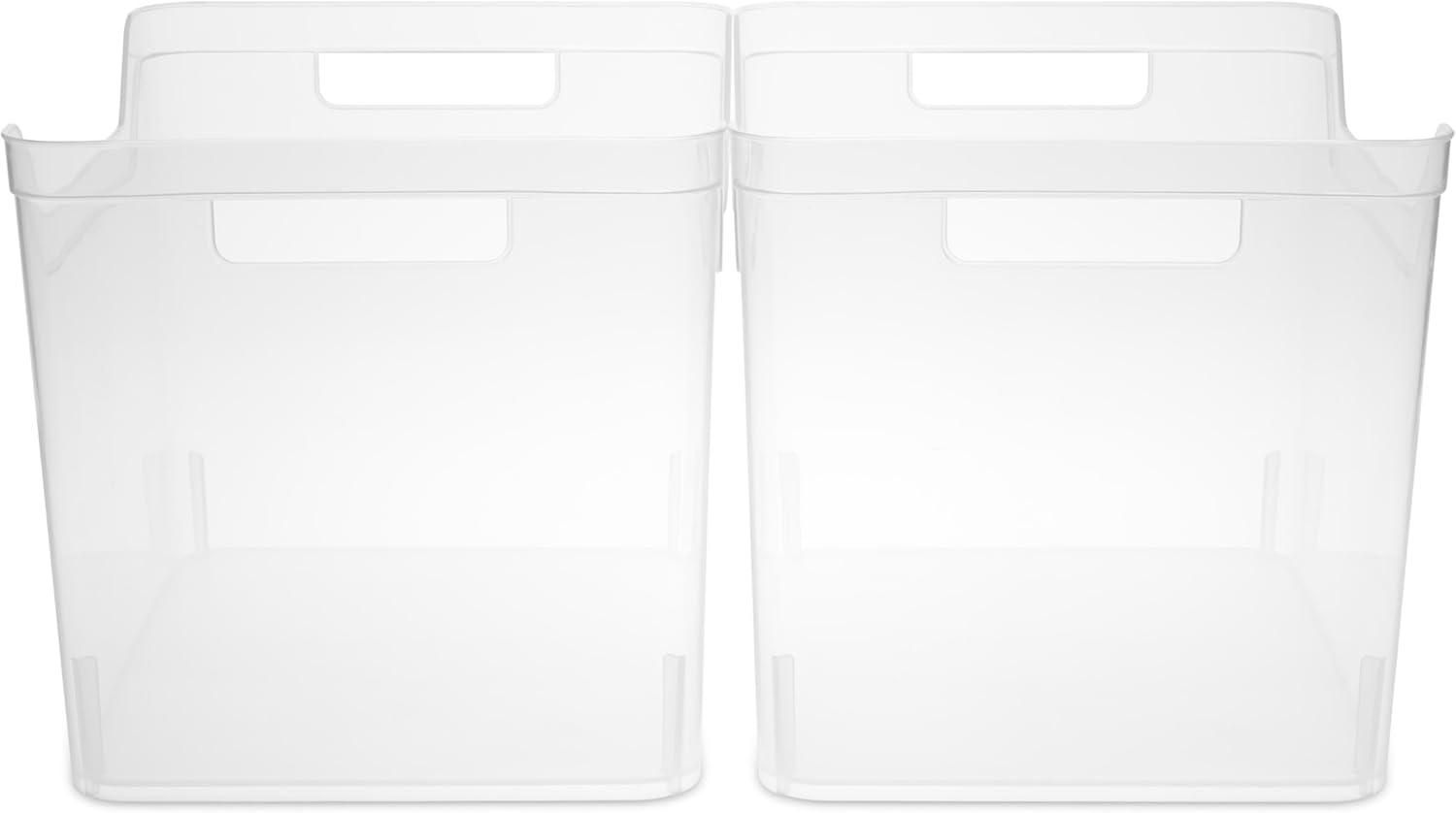 imageSterilite Medium Shelf Bin with Handles Plastic Storage Container for Organizing Shelving Closet Pantry and Countertops Clear 6PackWide