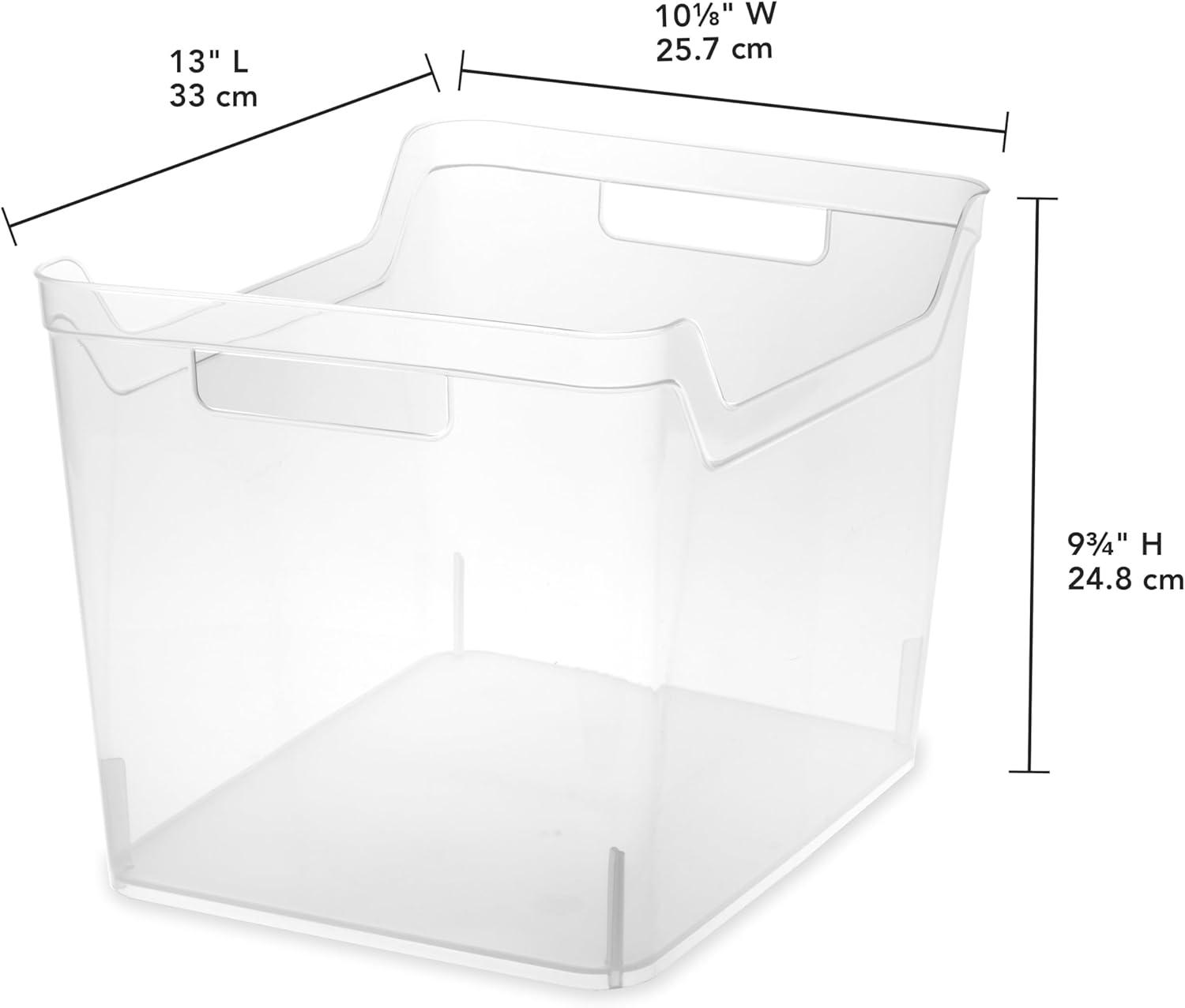 imageSterilite Medium Shelf Bin with Handles Plastic Storage Container for Organizing Shelving Closet Pantry and Countertops Clear 6PackWide