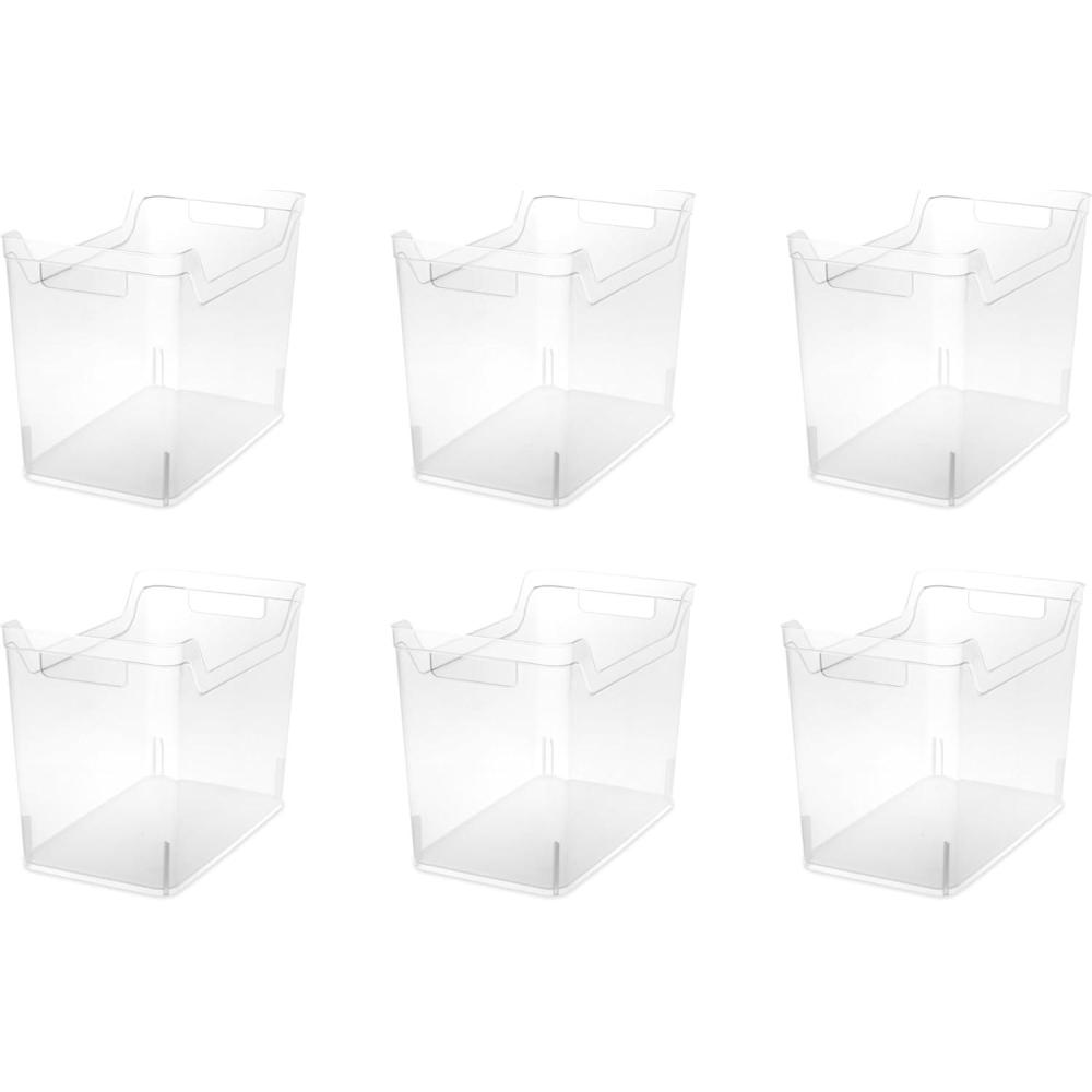 imageSterilite Medium Shelf Bin with Handles Plastic Storage Container for Organizing Shelving Closet Pantry and Countertops Clear 6PackMedium