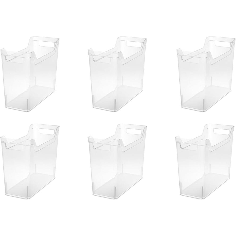 imageSterilite Medium Shelf Bin with Handles Plastic Storage Container for Organizing Shelving Closet Pantry and Countertops Clear 6PackNarrow