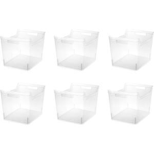Sterilite Medium Shelf Bin with Handles, Plastic Storage Container for Organizing Shelving, Closet, Pantry, and Countertops, Clear, 6-Pack(Wide)