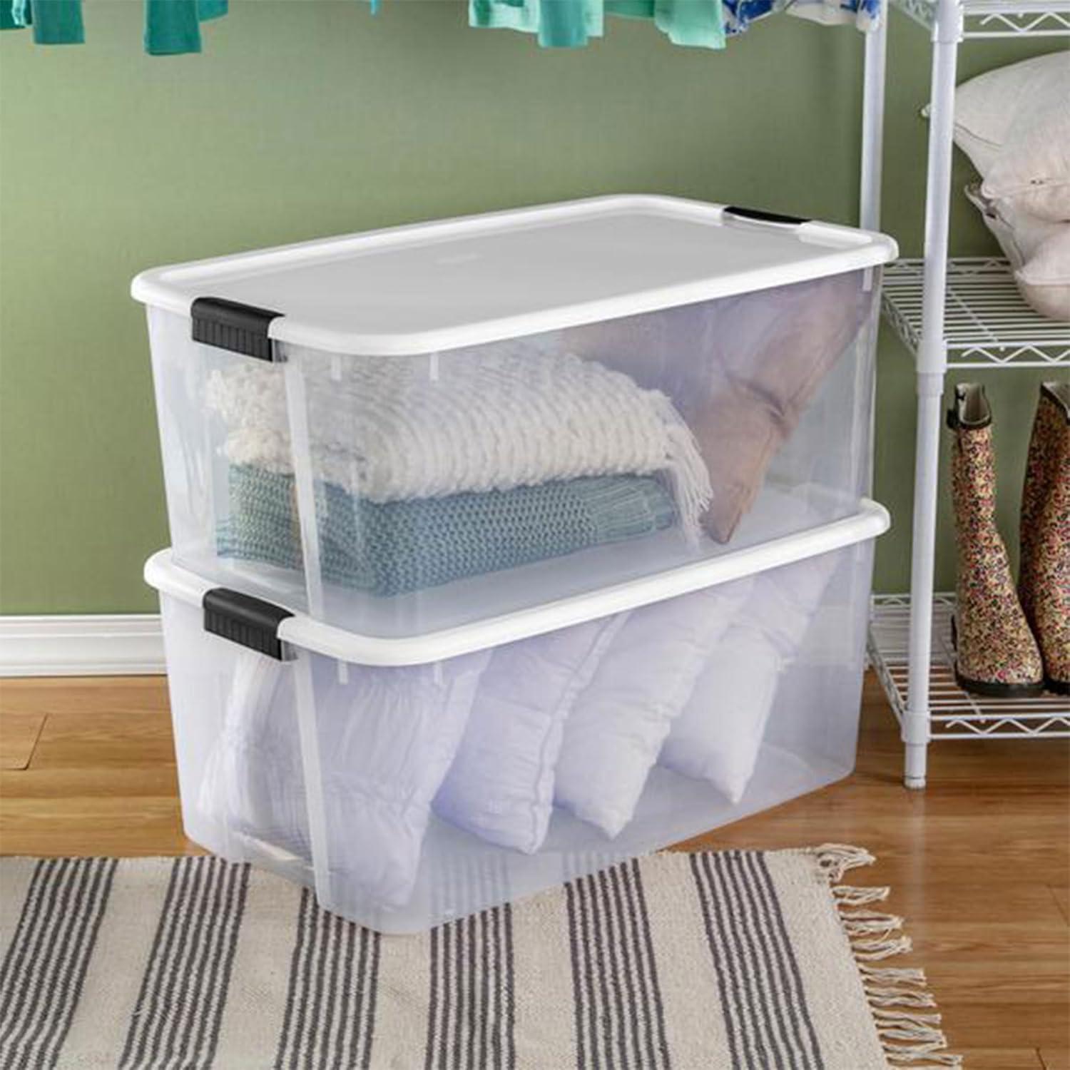 imageSterilite 116 Quart and 66 Quart Multipurpose Ultra Storage Tote Box Storage Containers for Home or Office Organization Clear 4 Pack and 6 Pack