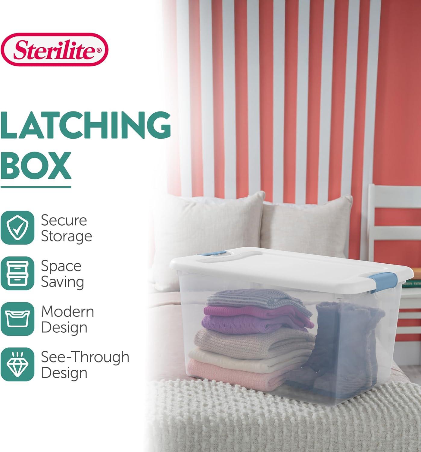 imageSterilite 12 Pack Latching Box 64 Quart Storage Totes amp 4 Pack Deep Clip Container Bins