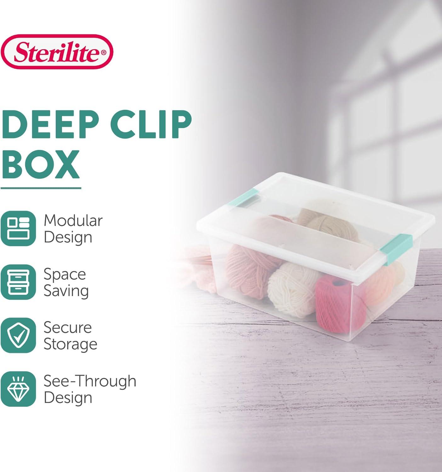 imageSterilite 12 Pack Latching Box 64 Quart Storage Totes amp 4 Pack Deep Clip Container Bins