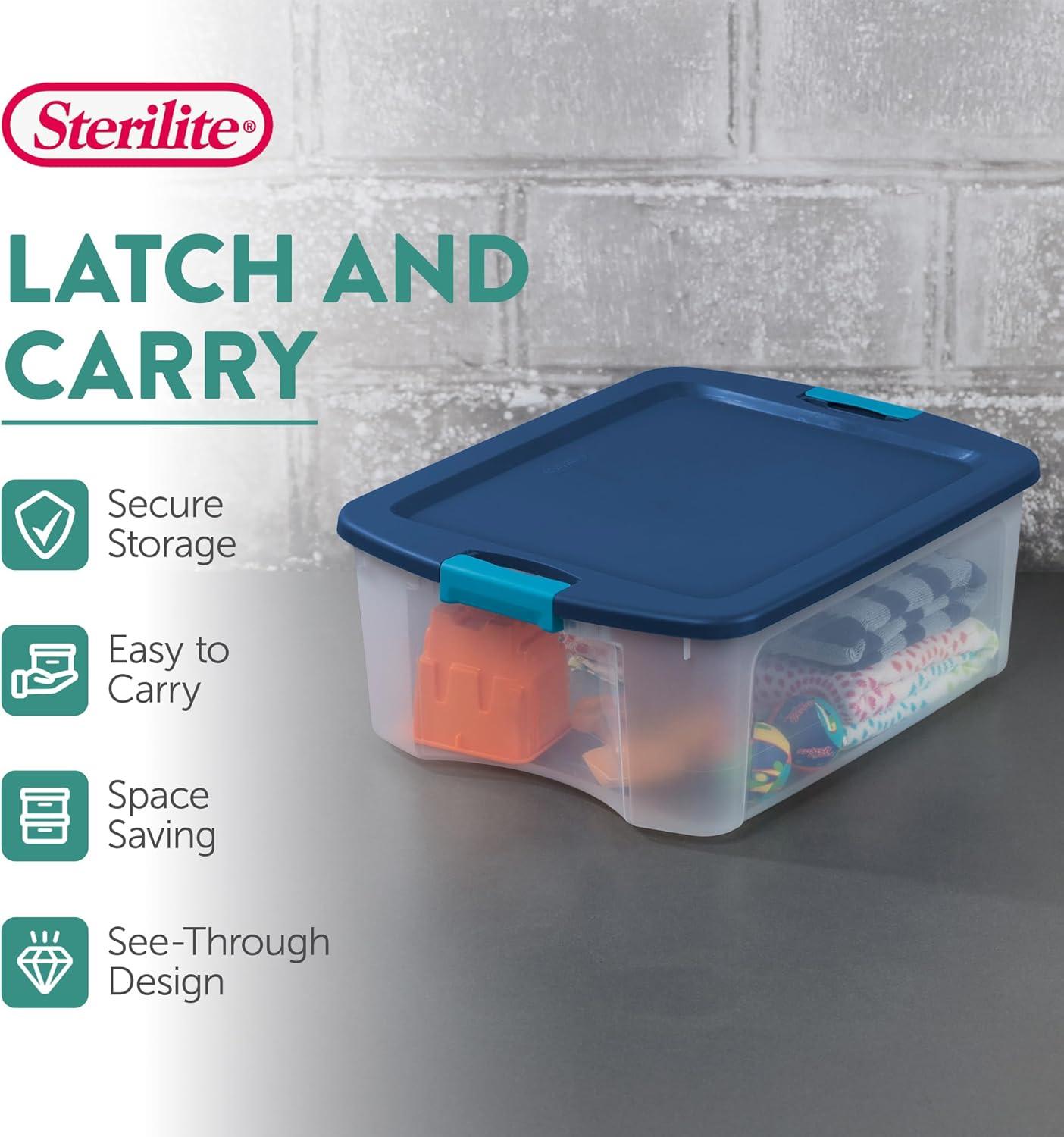 imageSterilite 12Pack Latch and Carry Clear Plastic Storage Bins with Latching Lids and FullGrip Handles 12 Gallon6 Pack
