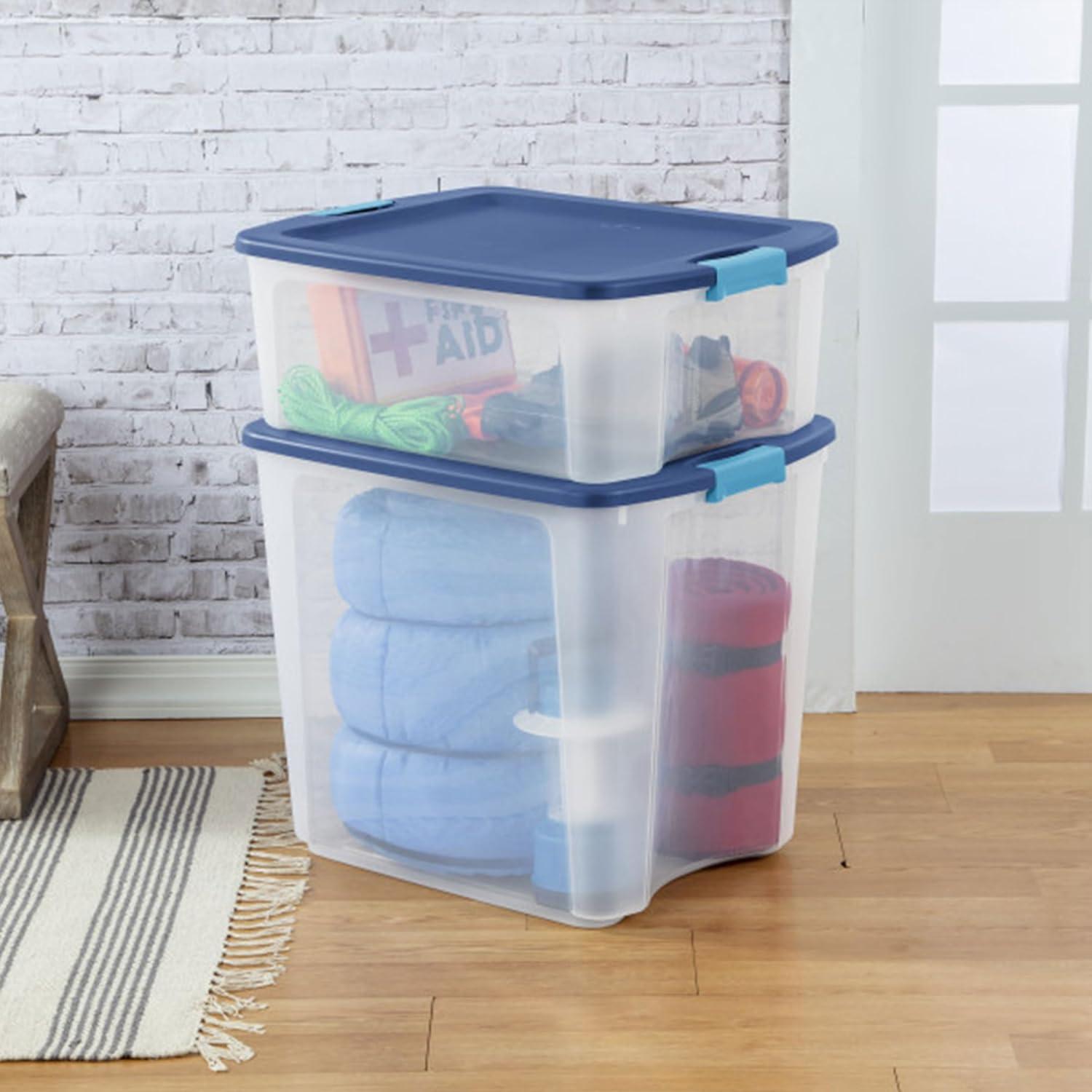 imageSterilite 12Pack Latch and Carry Clear Plastic Storage Bins with Latching Lids and FullGrip Handles 12 Gallon8 Pack