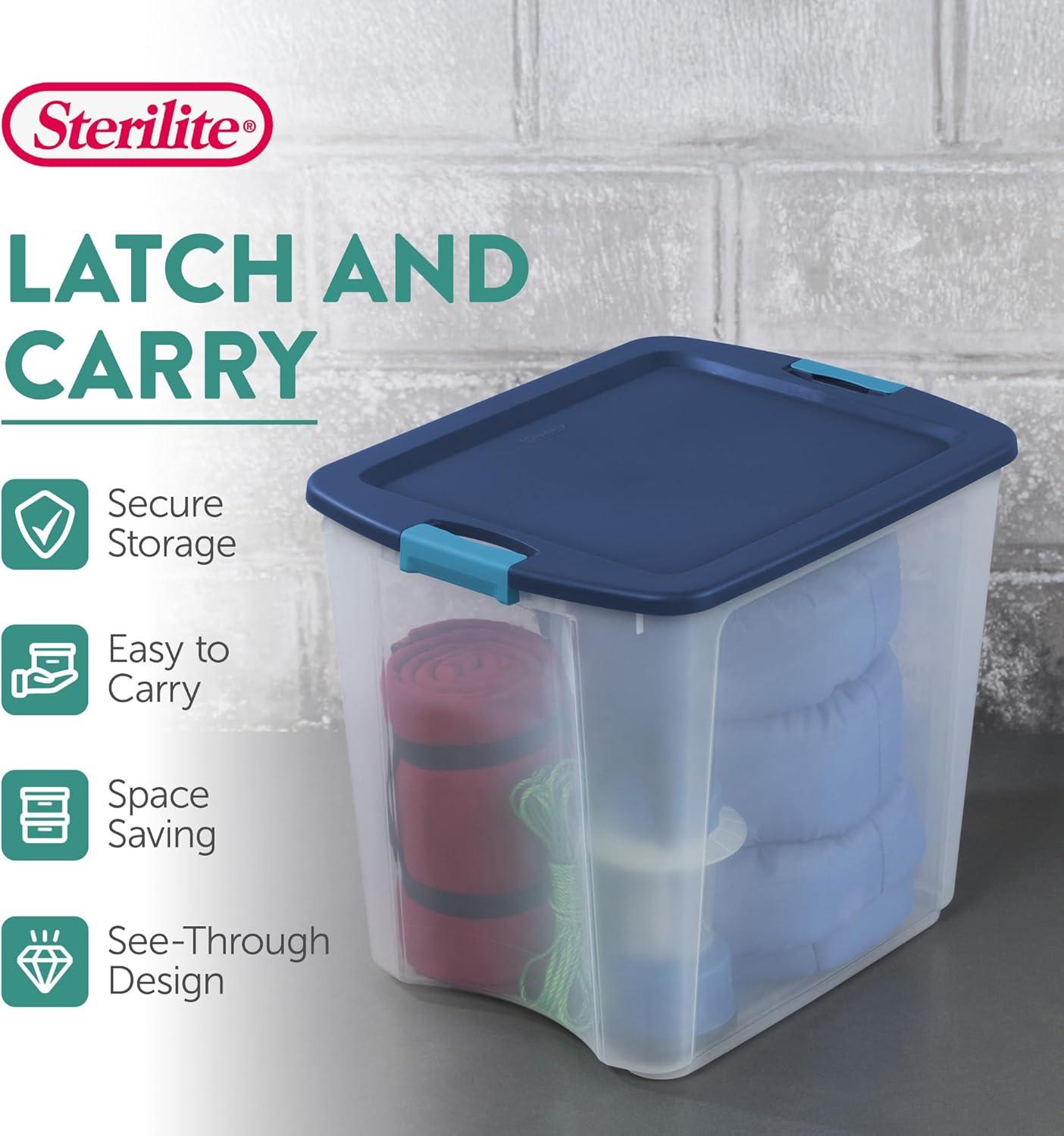 imageSterilite 12Pack Latch and Carry Clear Plastic Storage Bins with Latching Lids and FullGrip Handles 12 Gallon8 Pack