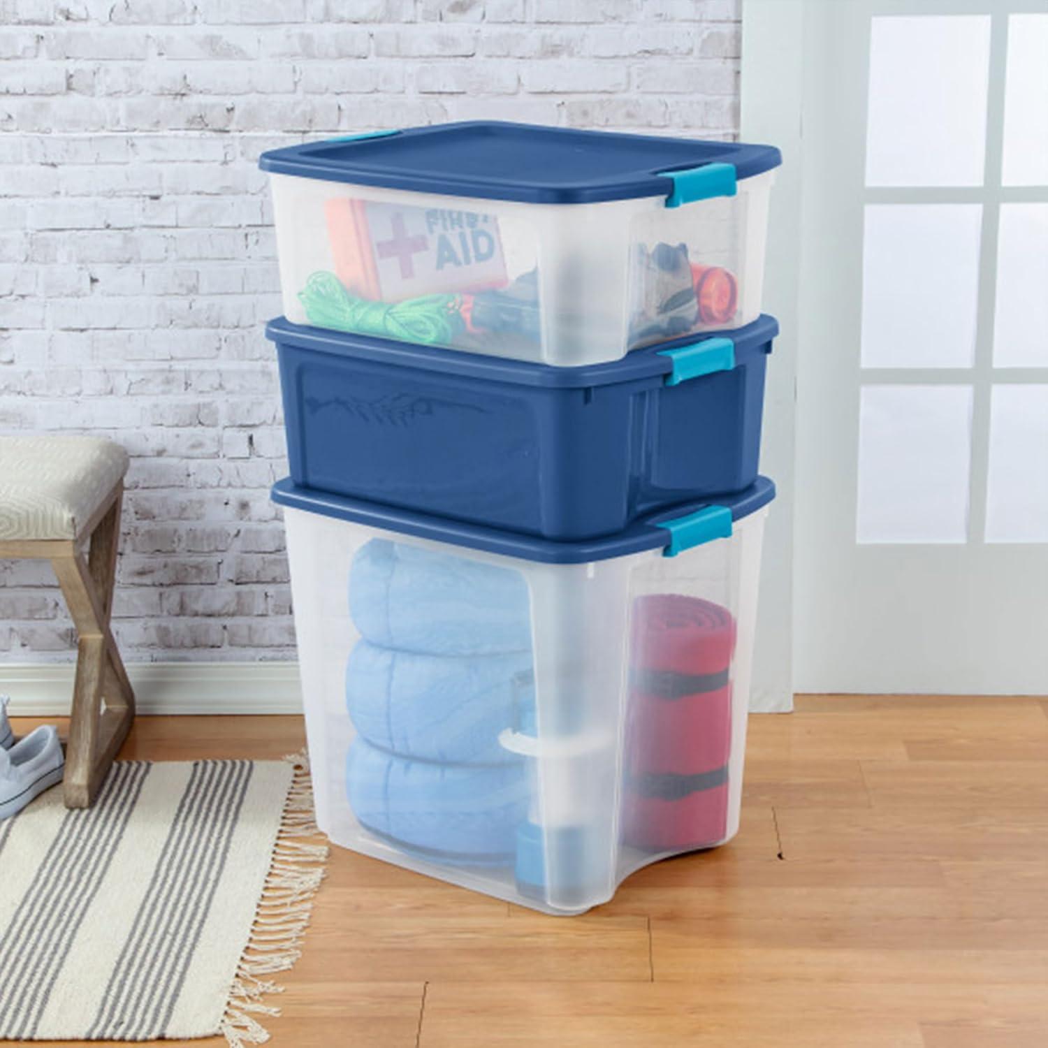 imageSterilite 12Pack Latch and Carry Clear Plastic Storage Bins with Latching Lids and FullGrip Handles 12 Gallon8 Pack