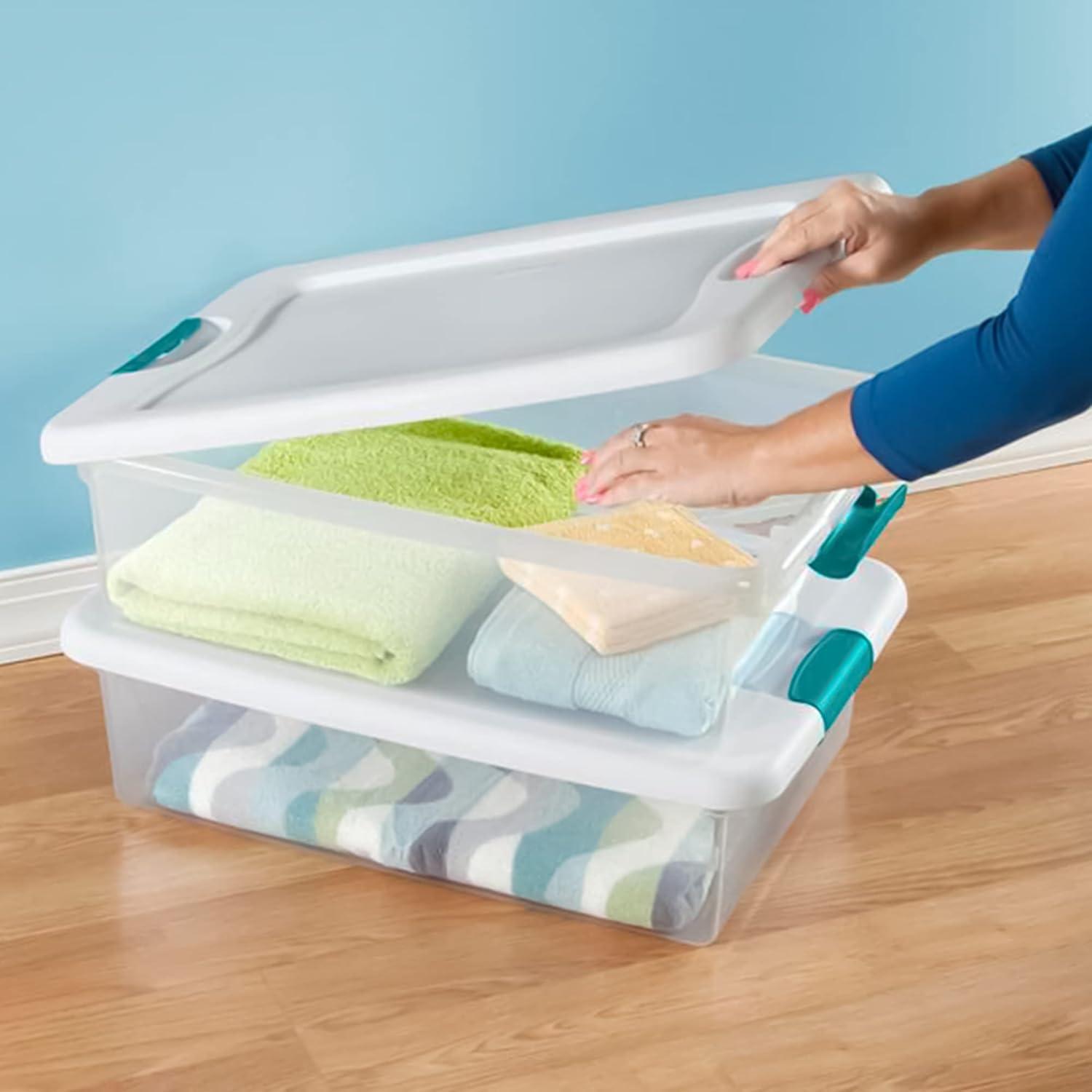 imageSterilite 12Pack Latching Box Clear Plastic Storage Bins with Lids 64 amp 32 Quart HeavyDuty Organizing Containers for Closet and Office64 Quart 12Boxes 32 Quart 12Boxes